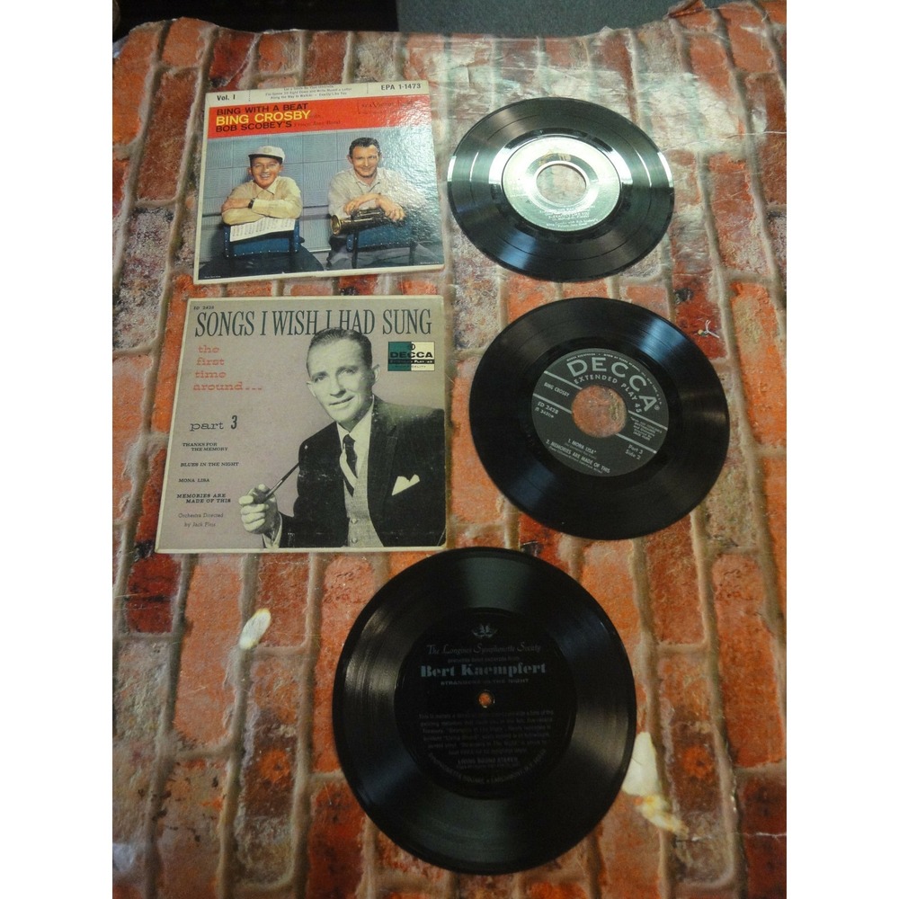 2 lot Vintage 7" records Bing crosby Songs I wish had sung 45 with bonus vinyl